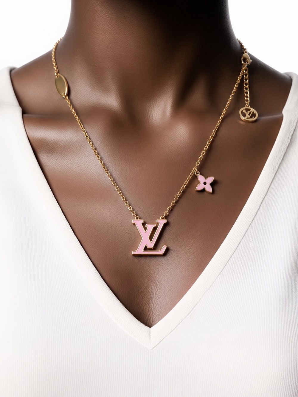 Pink & GoldPendant Necklace with Matching Hoop Charm Earrings - Picture 2 of 14